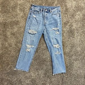 Extra High-Waisted Button-Fly Sky-Hi Straight Ripped Non-Stretch Jeans